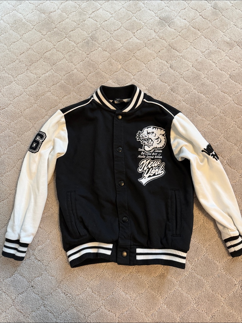 Boys age 8 Black and White Varsity Jacket - New York Graphic